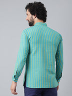 RIAG Blue Color Long Sleeves Casual Men's Cotton Short Kurta | Grocsy