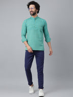 RIAG Blue Color Long Sleeves Casual Men's Cotton Short Kurta | Grocsy