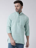 RIAG Green Color Long Sleeves Men's Cotton Short Kurta | Grocsy