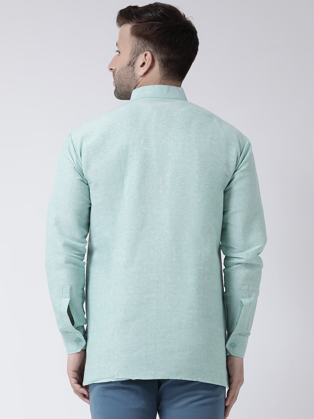 RIAG Green Color Long Sleeves Men's Cotton Short Kurta | Grocsy