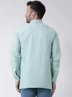 RIAG Green Color Long Sleeves Men's Cotton Short Kurta | Grocsy