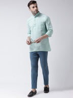 RIAG Green Color Long Sleeves Men's Cotton Short Kurta | Grocsy
