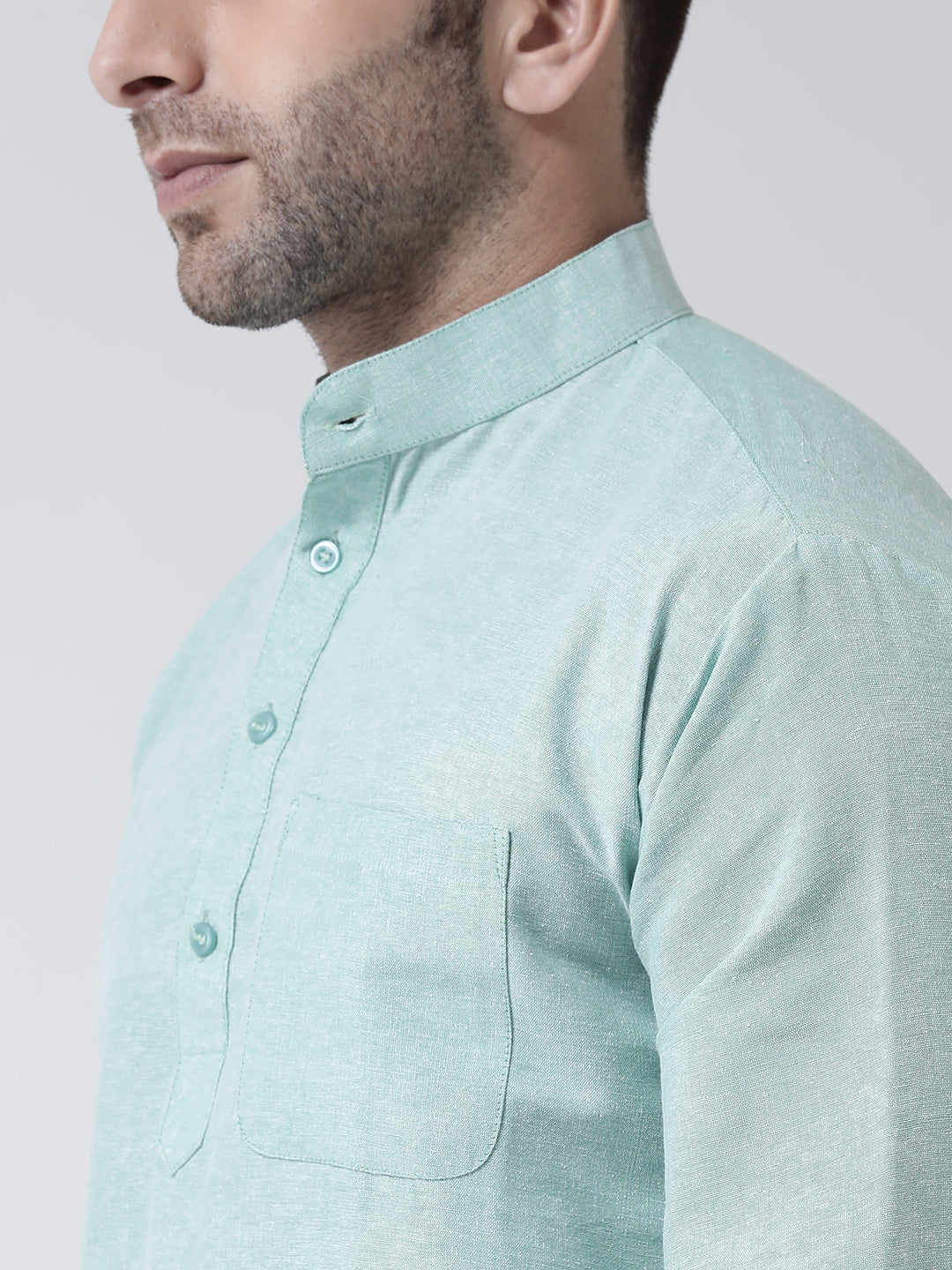 RIAG Green Color Long Sleeves Men's Cotton Short Kurta | Grocsy