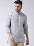 RIAG Grey Color Long Sleeves Men's Cotton Short Kurta | Grocsy