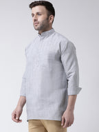 RIAG Grey Color Long Sleeves Men's Cotton Short Kurta | Grocsy