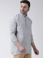 RIAG Grey Color Long Sleeves Men's Cotton Short Kurta | Grocsy