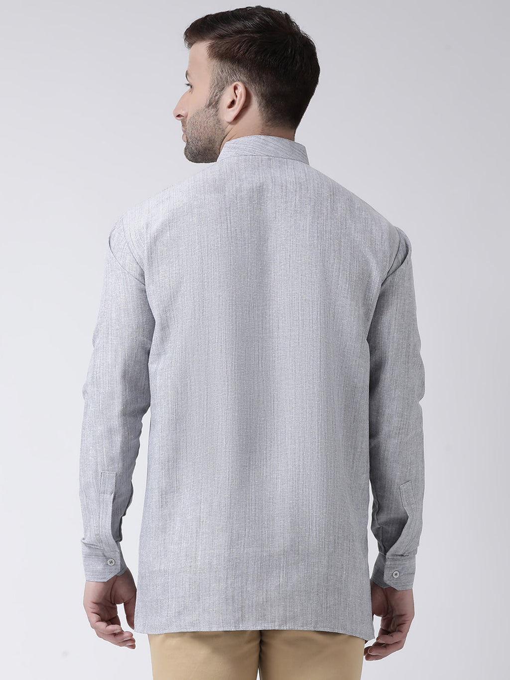 RIAG Grey Color Long Sleeves Men's Cotton Short Kurta | Grocsy