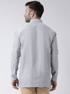 RIAG Grey Color Long Sleeves Men's Cotton Short Kurta | Grocsy