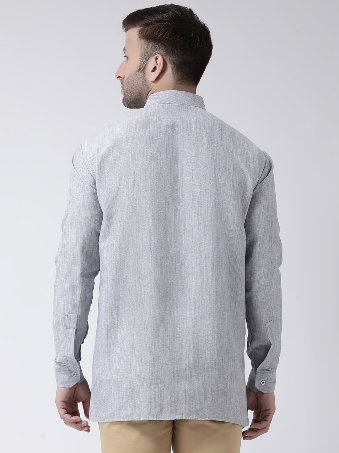RIAG Grey Color Long Sleeves Men's Cotton Short Kurta | Grocsy