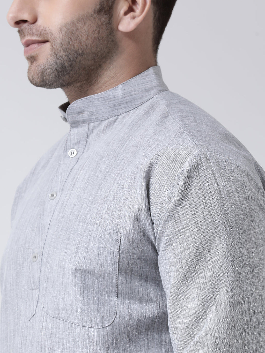 RIAG Grey Color Long Sleeves Men's Cotton Short Kurta | Grocsy