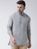 RIAG Grey Color Long Sleeves Men's Cotton Short Kurta | Grocsy