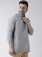 RIAG Grey Color Long Sleeves Men's Cotton Short Kurta | Grocsy