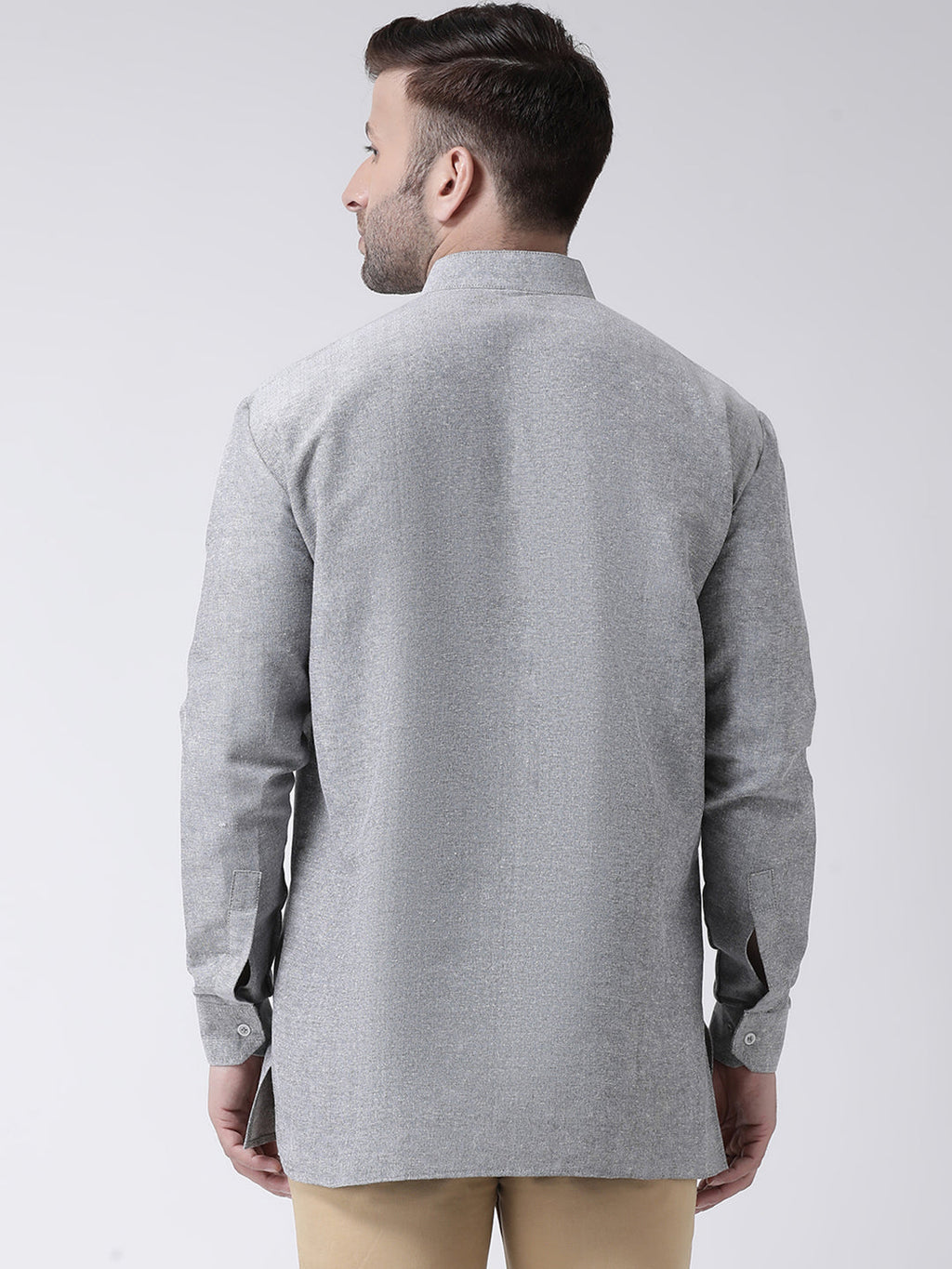RIAG Grey Color Long Sleeves Men's Cotton Short Kurta | Grocsy