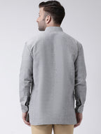 RIAG Grey Color Long Sleeves Men's Cotton Short Kurta | Grocsy