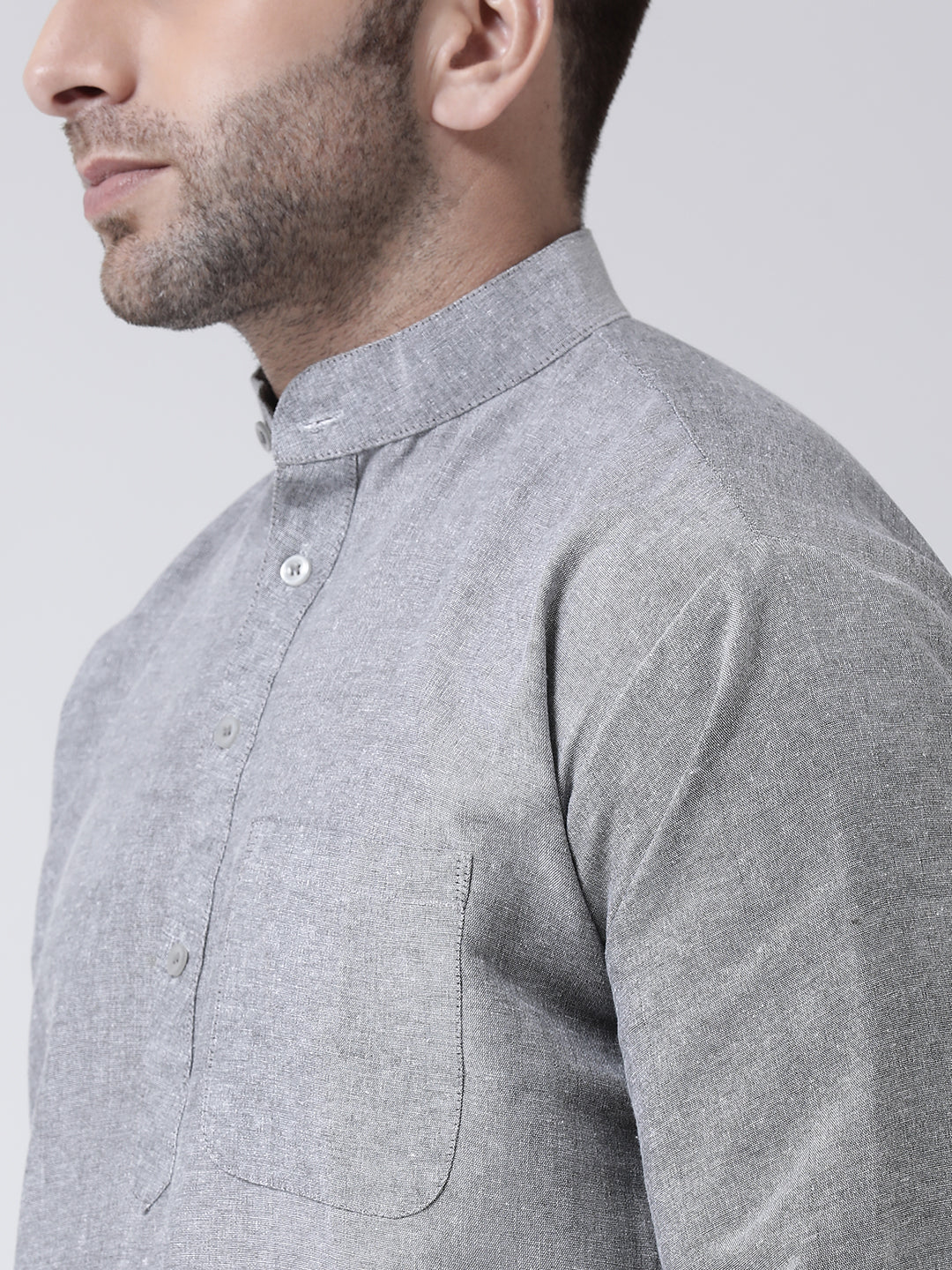 RIAG Grey Color Long Sleeves Men's Cotton Short Kurta | Grocsy