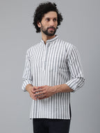 RIAG Grey Color Long Sleeves Casual Men's Cotton Short Kurta | Grocsy