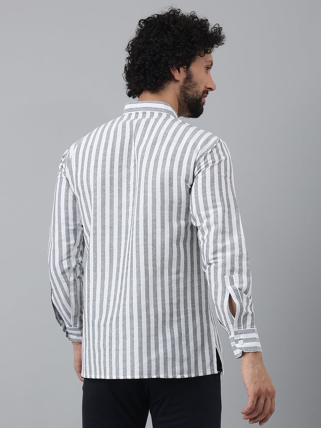 RIAG Grey Color Long Sleeves Casual Men's Cotton Short Kurta | Grocsy