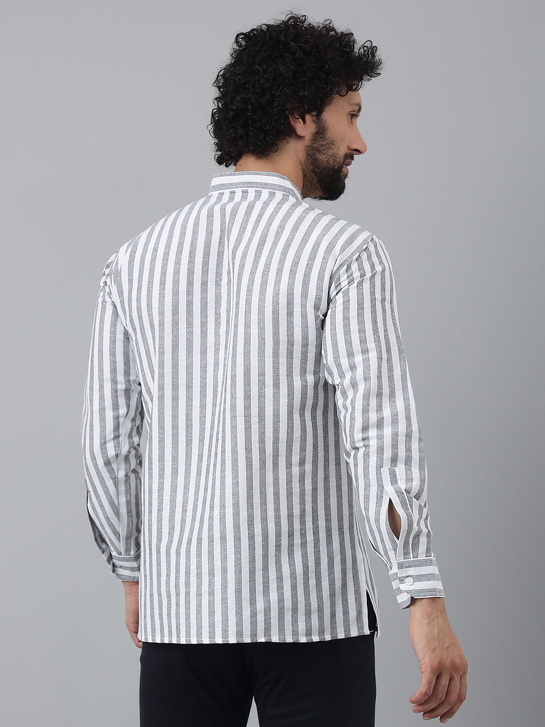 RIAG Grey Color Long Sleeves Casual Men's Cotton Short Kurta | Grocsy