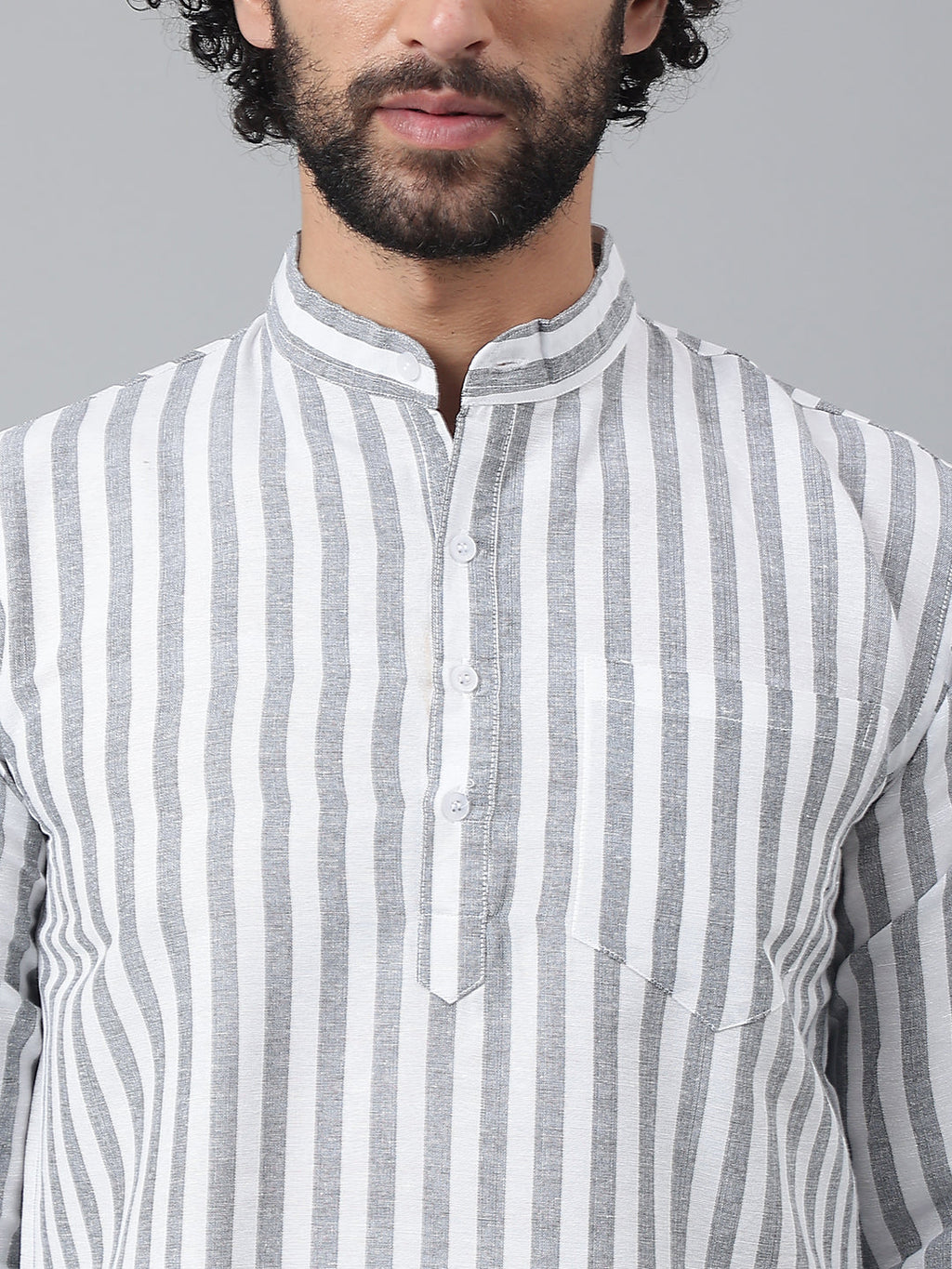 RIAG Grey Color Long Sleeves Casual Men's Cotton Short Kurta | Grocsy
