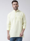RIAG Yellow Color Long Sleeves Men's Cotton Short Kurta | Grocsy