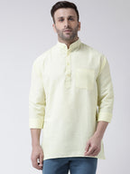 RIAG Yellow Color Long Sleeves Men's Cotton Short Kurta | Grocsy
