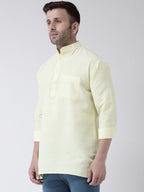 RIAG Yellow Color Long Sleeves Men's Cotton Short Kurta | Grocsy