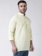 RIAG Yellow Color Long Sleeves Men's Cotton Short Kurta | Grocsy