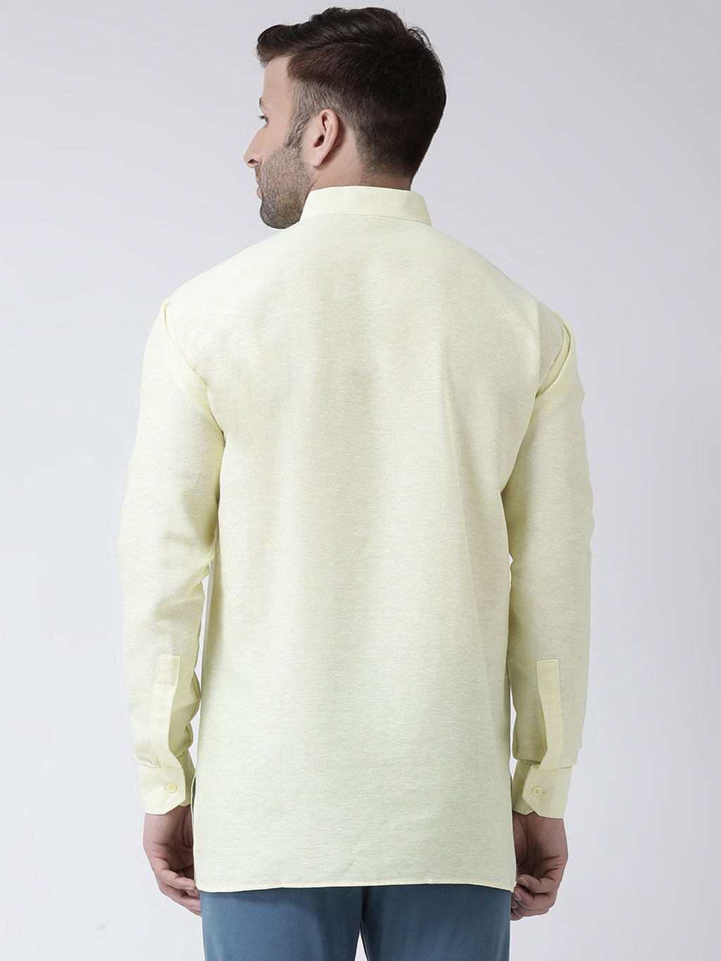 RIAG Yellow Color Long Sleeves Men's Cotton Short Kurta | Grocsy