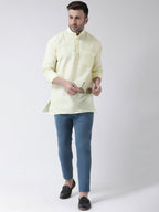 RIAG Yellow Color Long Sleeves Men's Cotton Short Kurta | Grocsy