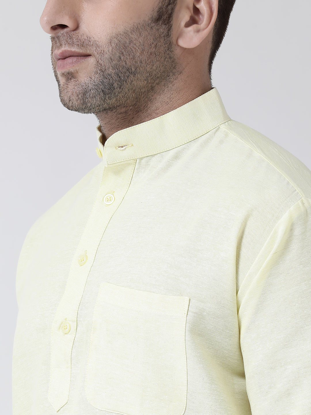 RIAG Yellow Color Long Sleeves Men's Cotton Short Kurta | Grocsy