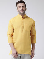 RIAG Yellow Color Long Sleeves Men's Cotton Short Kurta | Grocsy