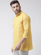 RIAG Yellow Color Long Sleeves Men's Cotton Short Kurta | Grocsy