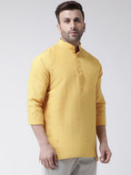 RIAG Yellow Color Long Sleeves Men's Cotton Short Kurta | Grocsy