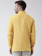 RIAG Yellow Color Long Sleeves Men's Cotton Short Kurta | Grocsy