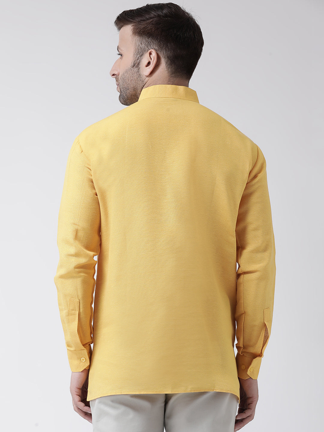 RIAG Yellow Color Long Sleeves Men's Cotton Short Kurta | Grocsy