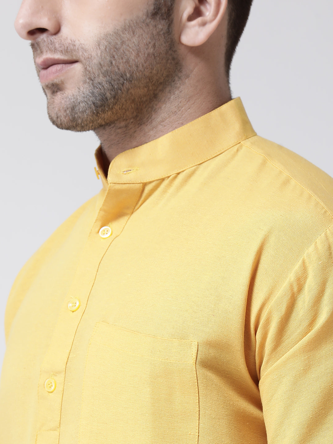 RIAG Yellow Color Long Sleeves Men's Cotton Short Kurta | Grocsy