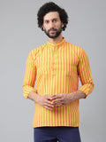 RIAG Yellow Color Long Sleeves Casual Men's Cotton Short Kurta | Grocsy