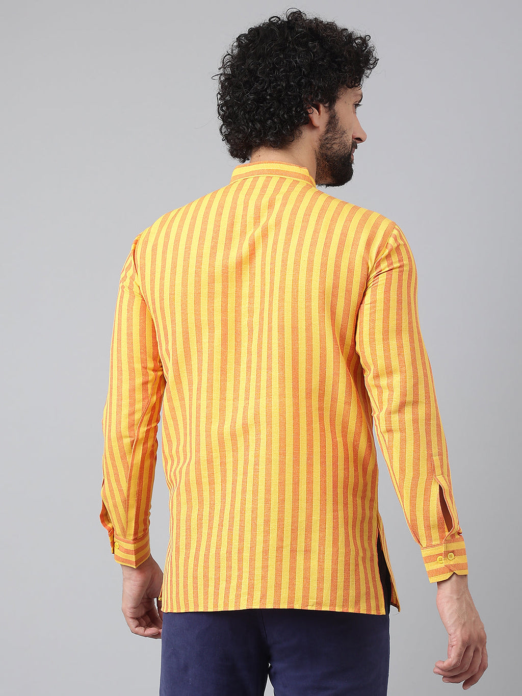 RIAG Yellow Color Long Sleeves Casual Men's Cotton Short Kurta | Grocsy