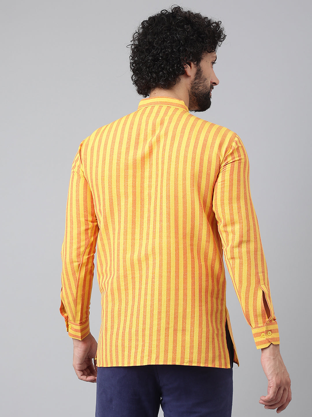 RIAG Yellow Color Long Sleeves Casual Men's Cotton Short Kurta | Grocsy