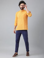 RIAG Yellow Color Long Sleeves Casual Men's Cotton Short Kurta | Grocsy