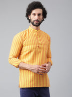 RIAG Yellow Color Long Sleeves Casual Men's Cotton Short Kurta | Grocsy
