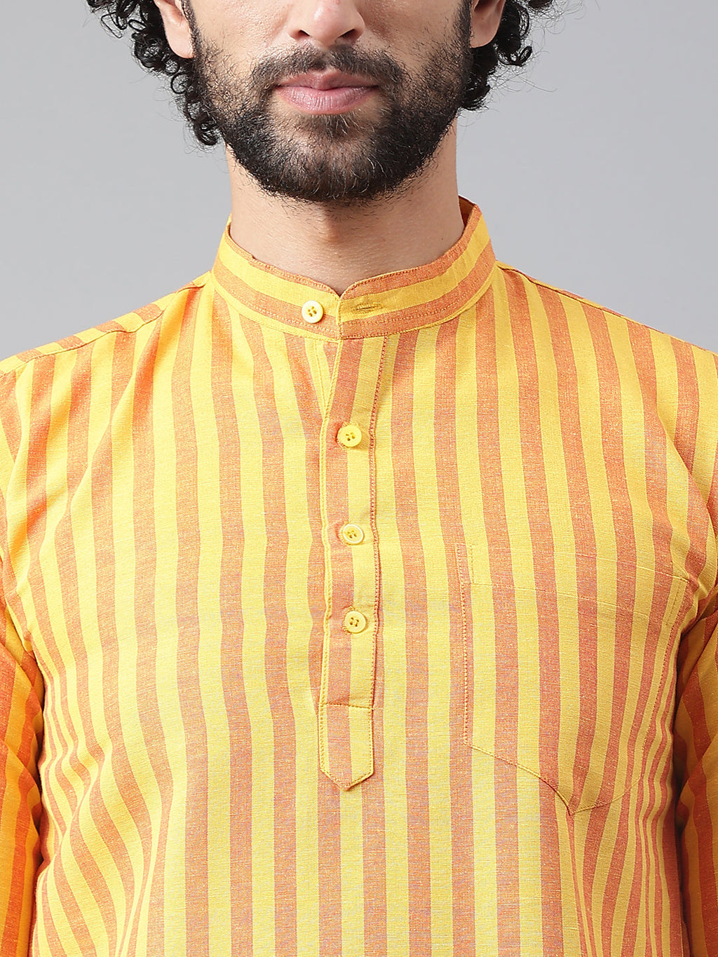 RIAG Yellow Color Long Sleeves Casual Men's Cotton Short Kurta | Grocsy