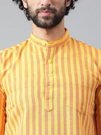 RIAG Yellow Color Long Sleeves Casual Men's Cotton Short Kurta | Grocsy