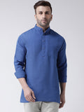 RIAG Navy Blue Color Long Sleeves Men's Cotton Short Kurta | Grocsy