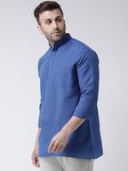 RIAG Navy Blue Color Long Sleeves Men's Cotton Short Kurta | Grocsy