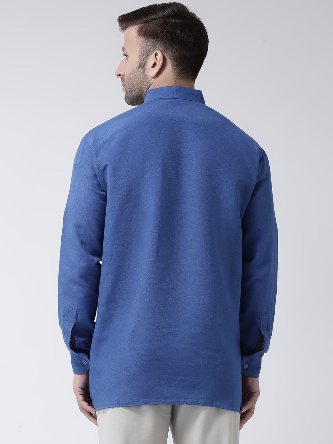 RIAG Navy Blue Color Long Sleeves Men's Cotton Short Kurta | Grocsy