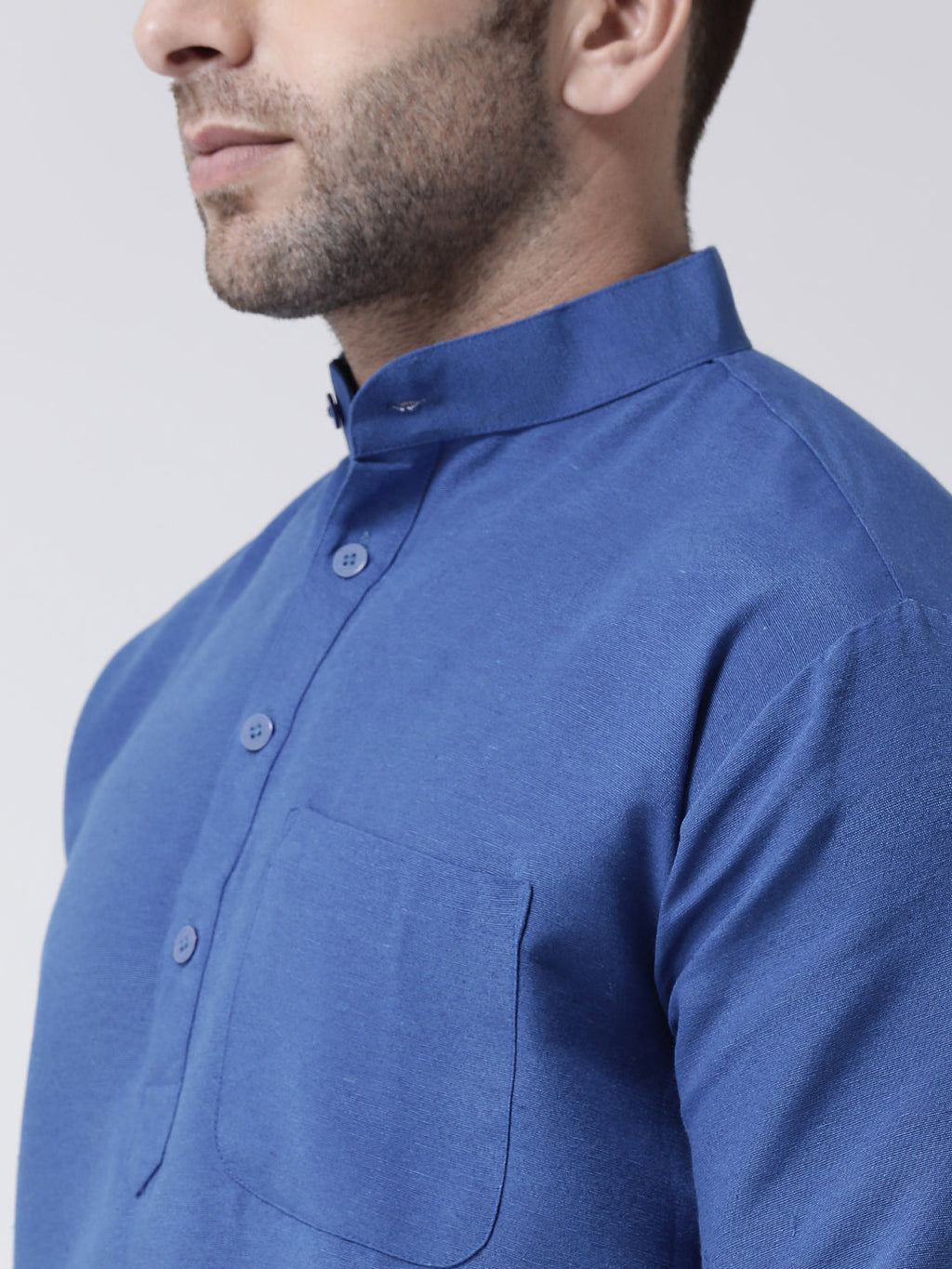 RIAG Navy Blue Color Long Sleeves Men's Cotton Short Kurta | Grocsy
