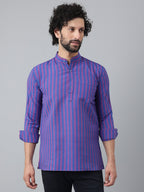 RIAG Navy Blue Color Long Sleeves Casual Men's Cotton Short Kurta | Grocsy