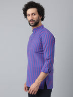 RIAG Navy Blue Color Long Sleeves Casual Men's Cotton Short Kurta | Grocsy