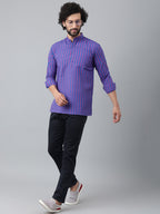 RIAG Navy Blue Color Long Sleeves Casual Men's Cotton Short Kurta | Grocsy